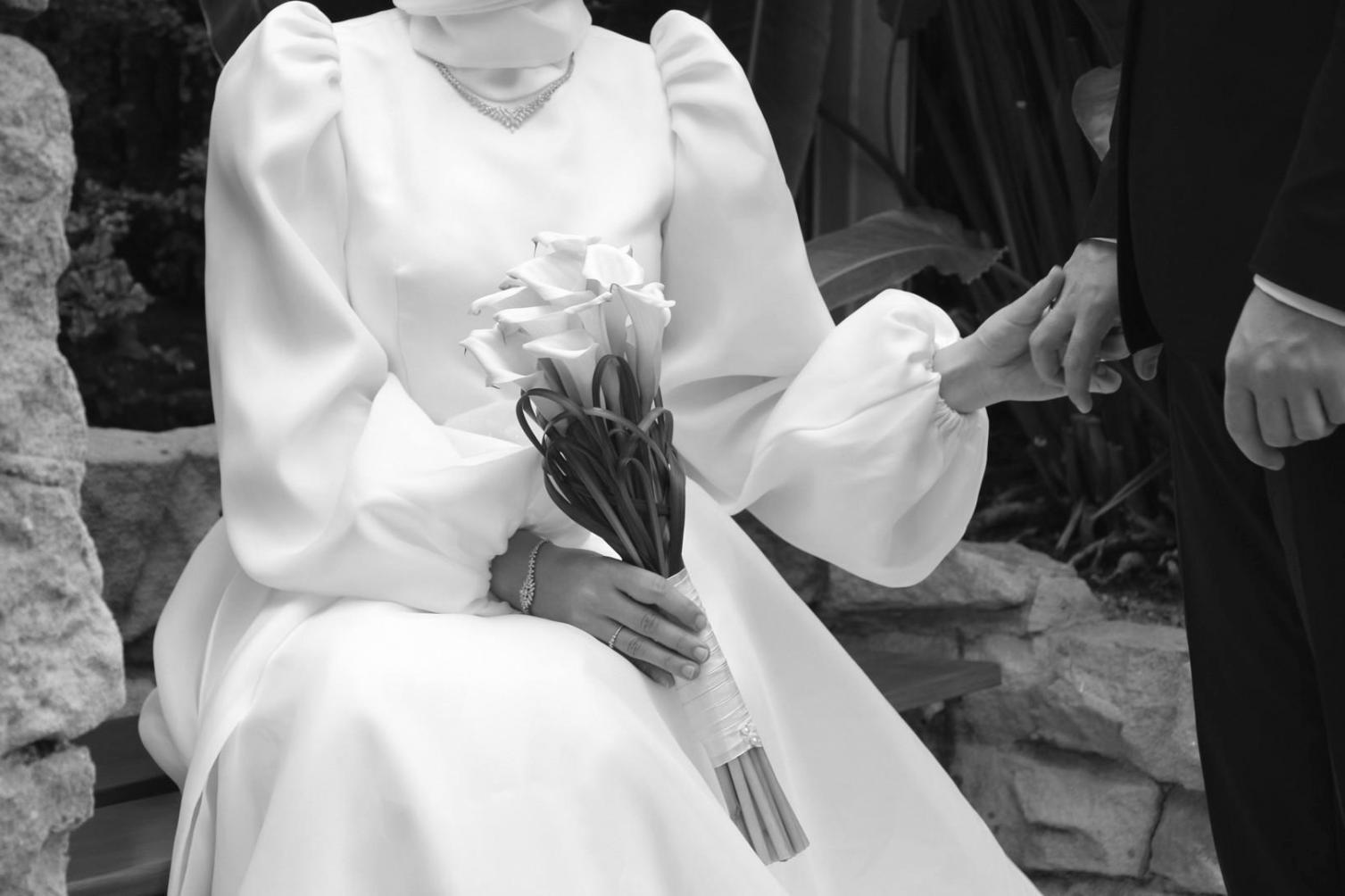 Professional flower arrangement in preparation